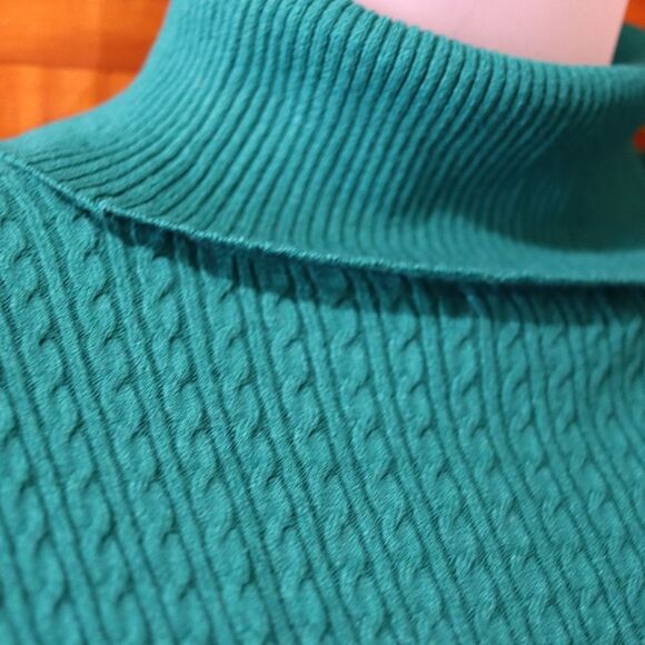 Charter Club Teal Cable Knit Turtle Neck Sweater LG - Picture 2 of 13